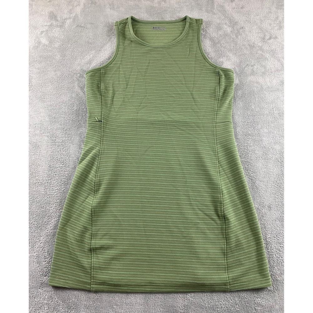 Hi-Tec Womens Olive Green Striped Sleeveless Athletic Hiking Dress Side Pocket M